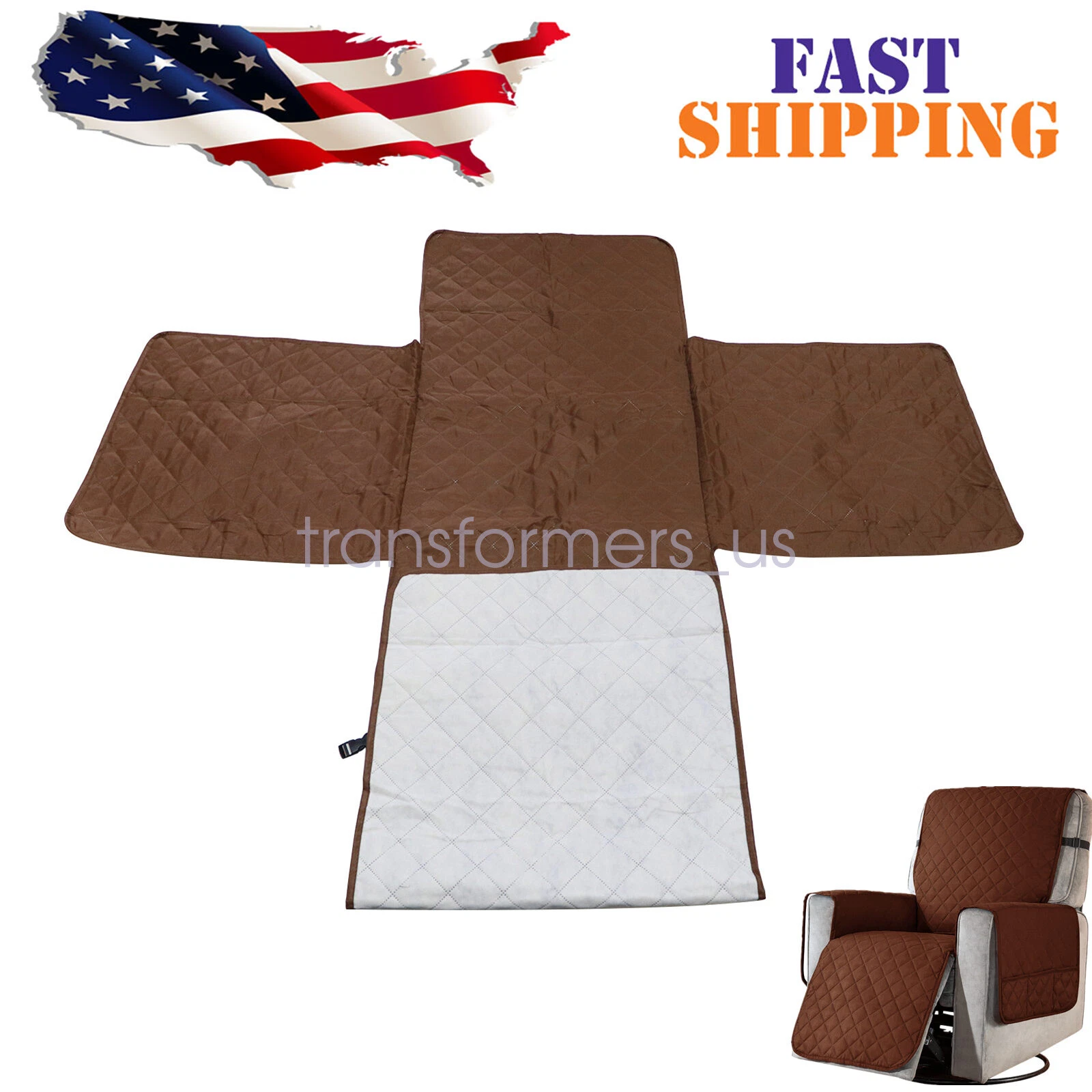 1 Quilted Recliner Chair Cover Slipcover Reversible Anti-Slip Sofa Seat Protector - Image 1