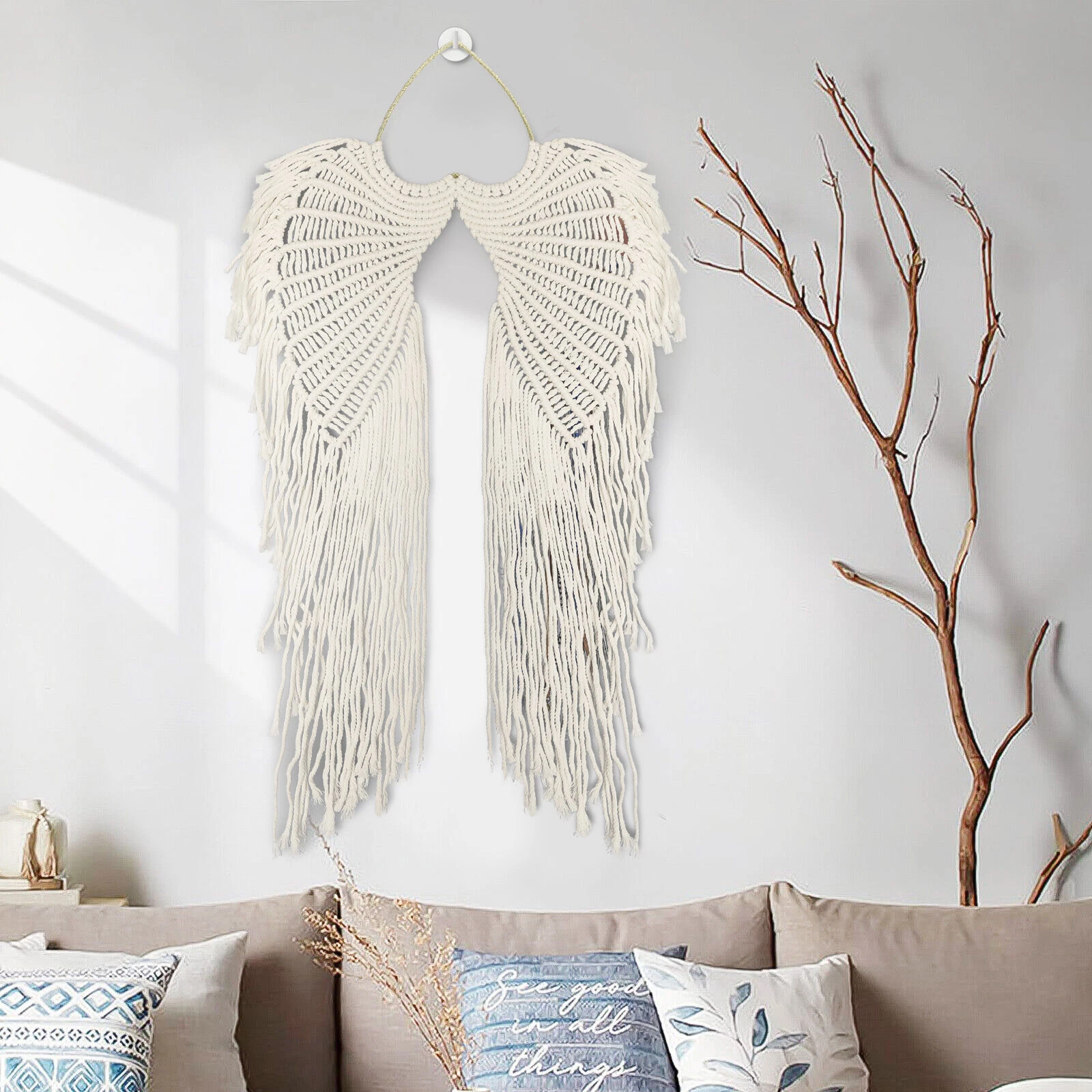 1 Angel Wings Macrame Wall Hanging Tapestry Woven Bohemian for Home Wedding Decor - Image 1