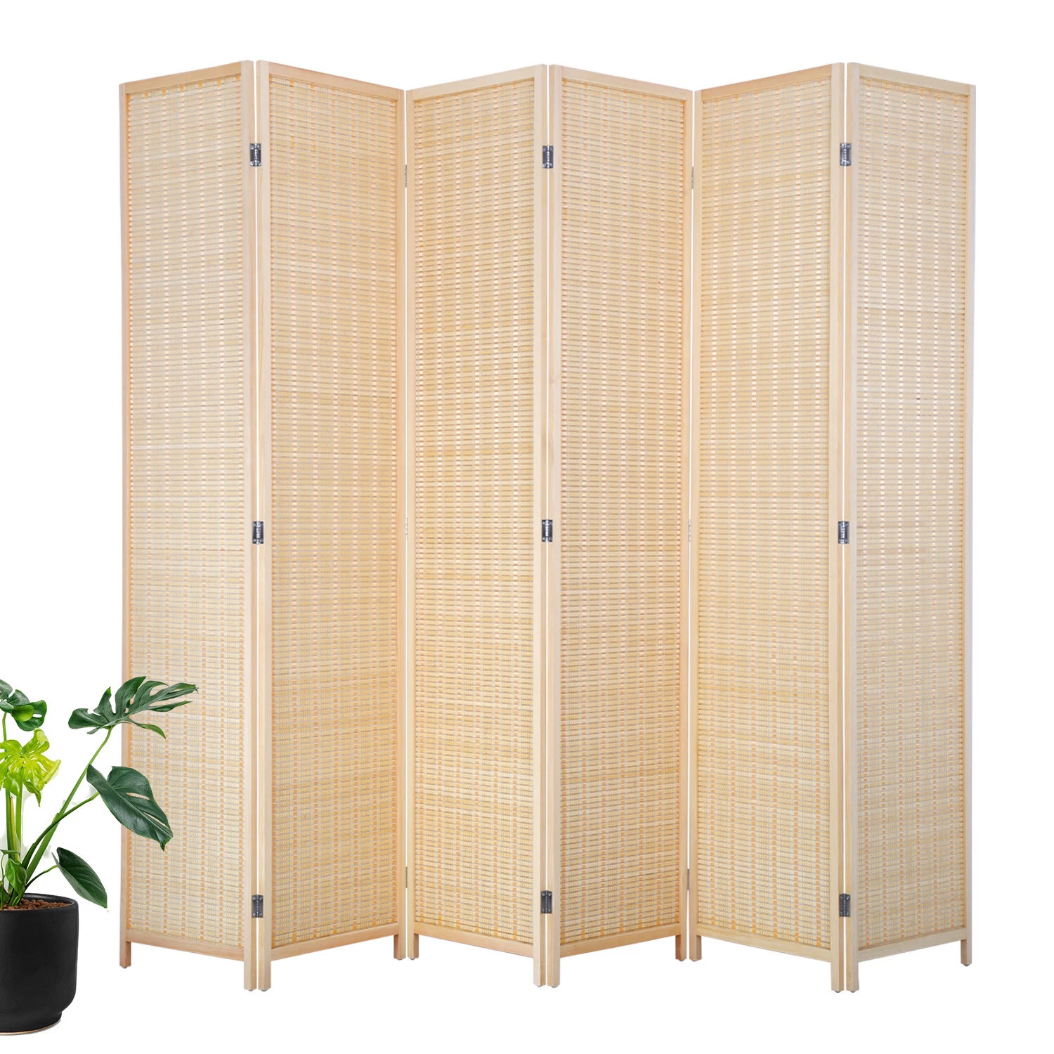 1 6 Panel Bamboo Room Divider, Folding Privacy Wall Divider Freestanding Partition - Image 1