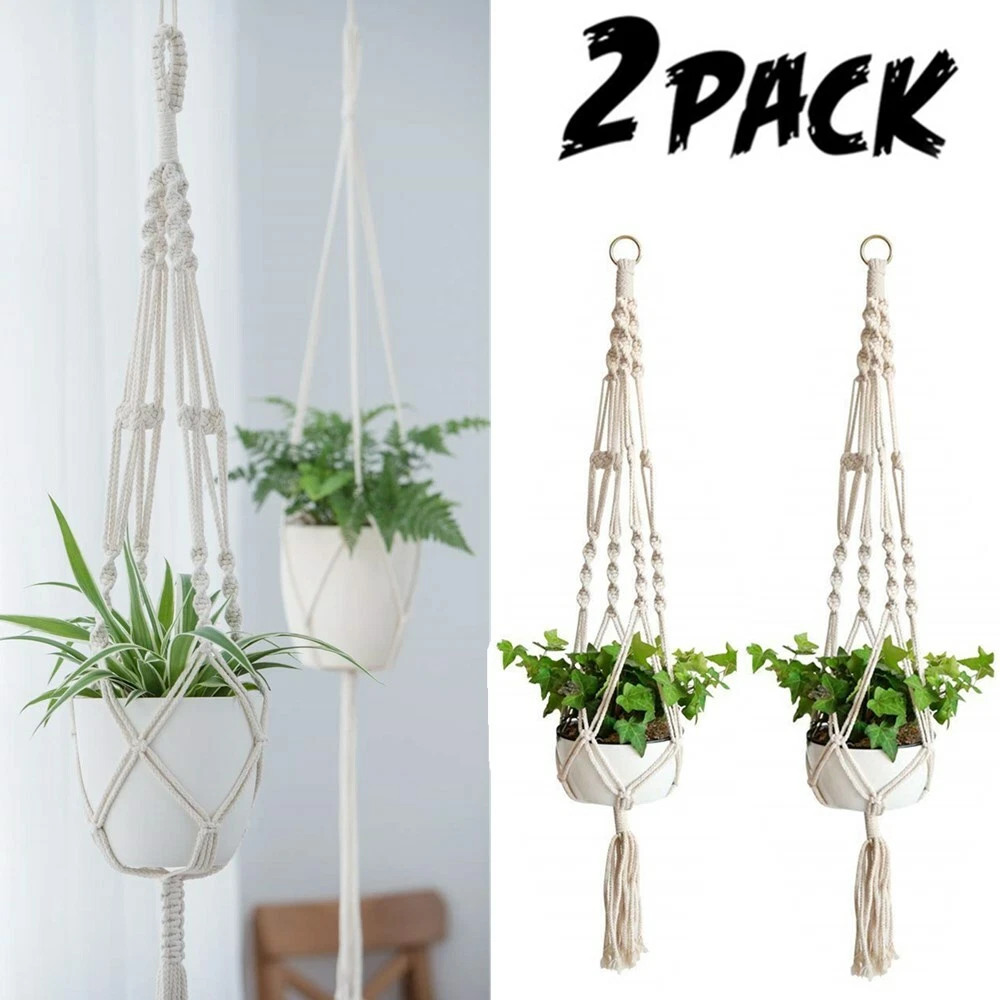 1 2 Pack Plant Hanger Flower Pot Plant Holder Large 4 Legs Macrame Jute 41 Inch US - Image 1