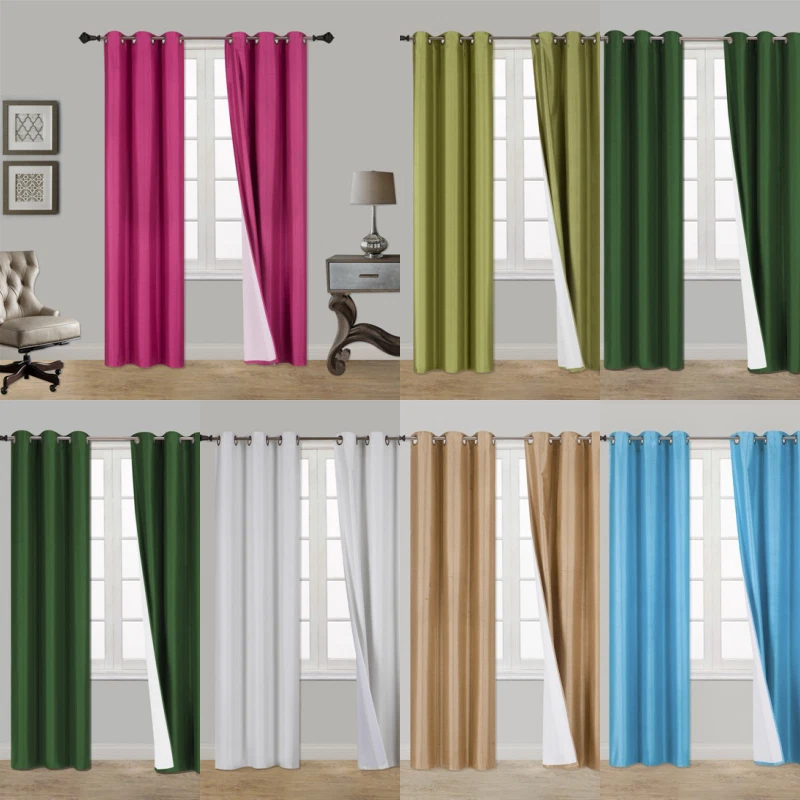 1 2PC HEAVY THICK SOLID GROMMET PANEL WINDOW CURTAIN DRAPES BLACKOUT FLOCKING K34 - Image 1